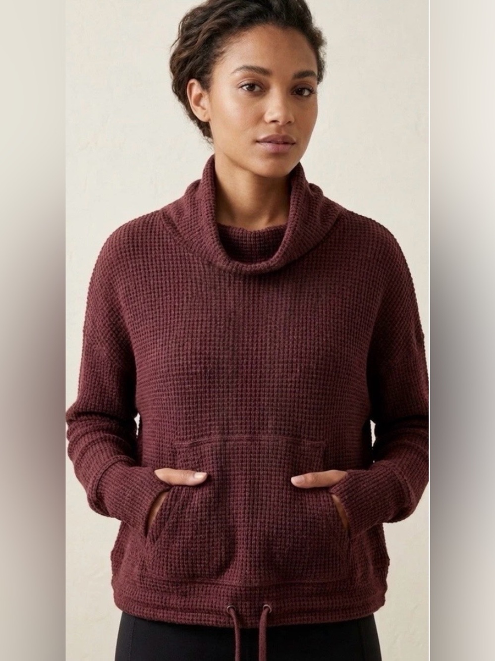 Sweaty Betty Restful Boucle Funnel Cowl Neck Sweatshirt Women’s Small Burgundy
